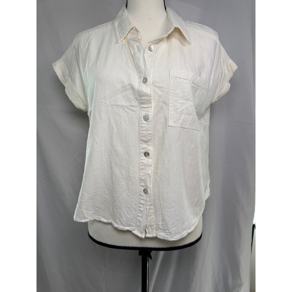 Altar'd State Button Down Womens M Cream Excellent Linen Blend Short Sleeve Top